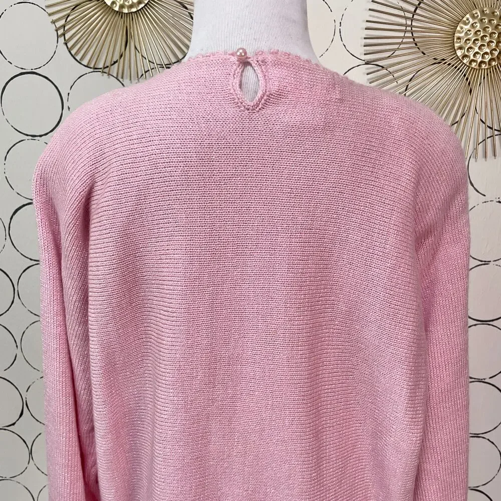 VTG Jaclyn Smith Womens Knit Sweater M Pastel Pink Beaded Coquette Floral Dainty - Picture 8 of 16